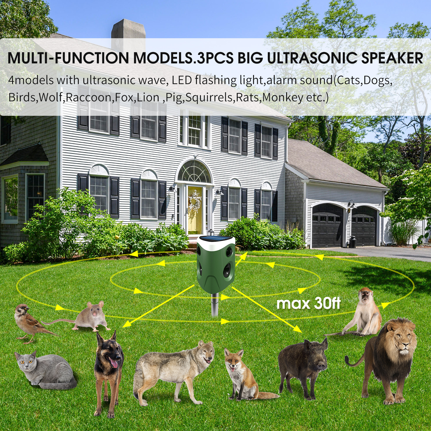 360° Solar-Powered Ultrasonic Animal Repeller