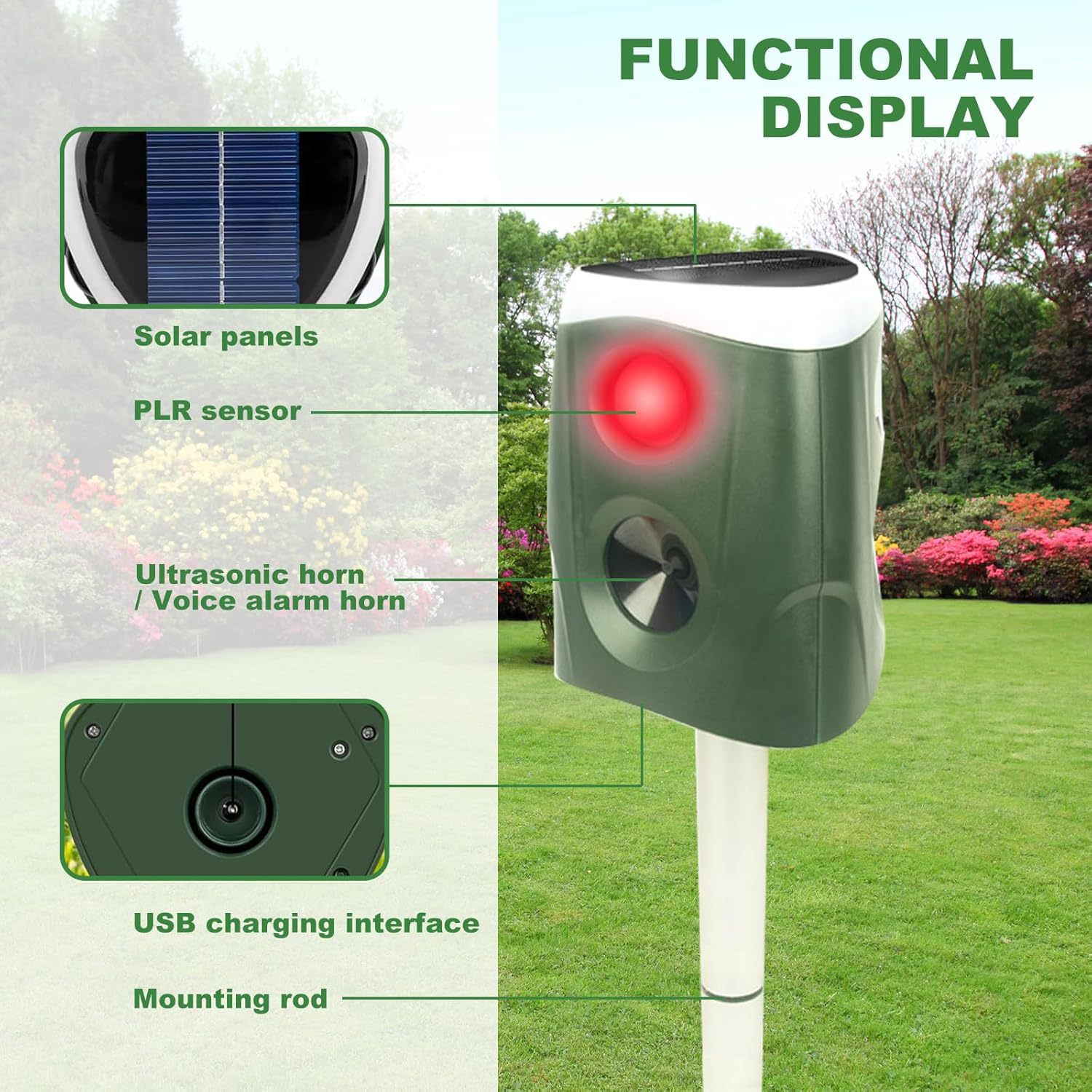 360° Solar-Powered Ultrasonic Animal Repeller