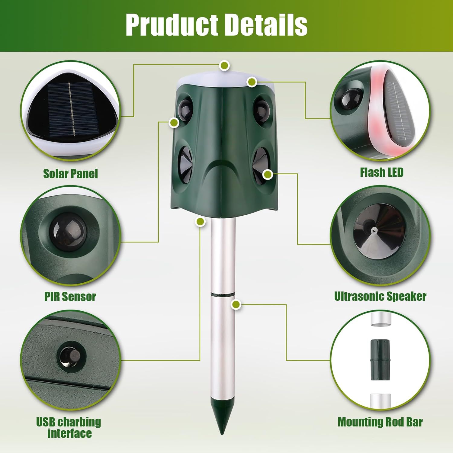 360° Solar-Powered Ultrasonic Animal Repeller