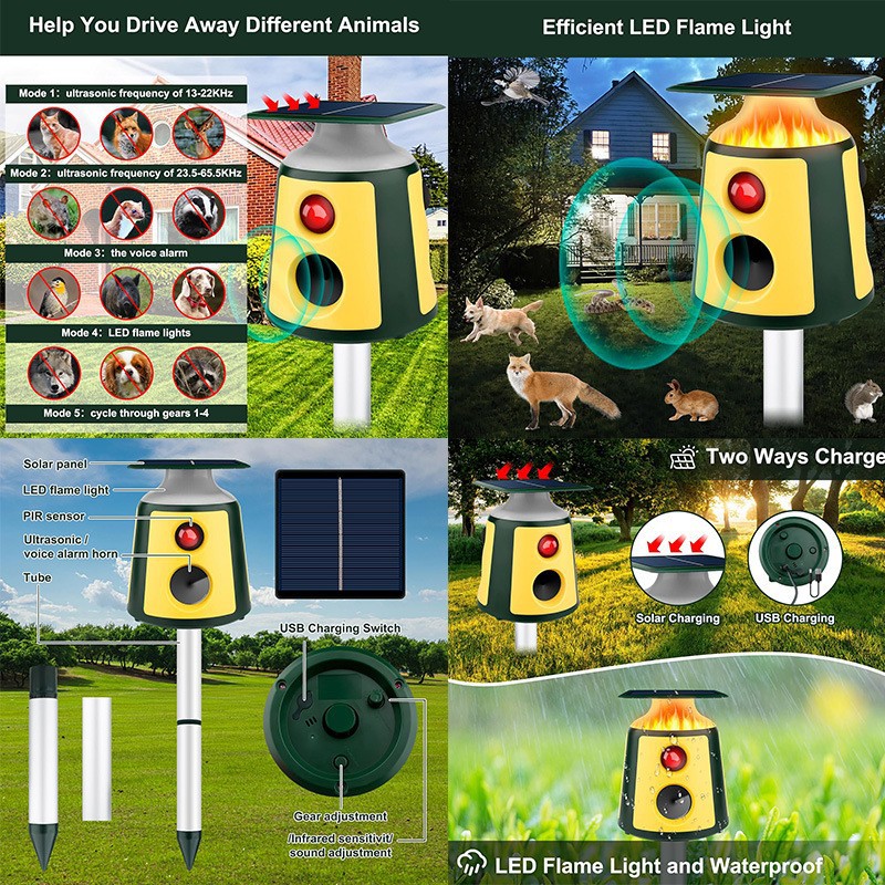 360° Solar-Powered Ultrasonic Animal Repeller