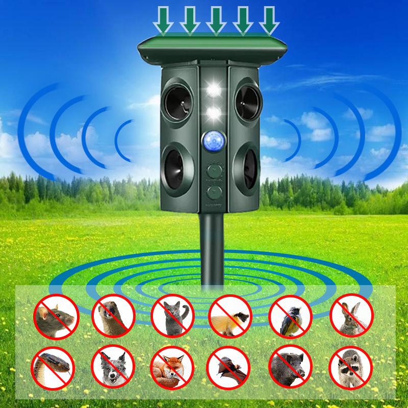 Solar-Powered Ultrasonic Animal Repeller (Four Horns)