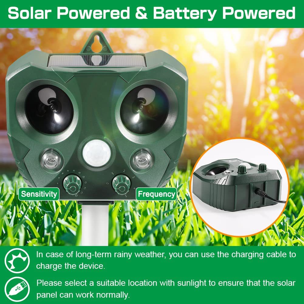 Solar-powered ultrasonic animal repellent YQ-DW-203