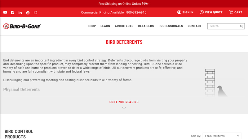 Bird Deterrents | Bird Control Products | Bird Solutions - Bird B Gone