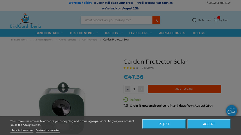 Garden Protector Solar - Ultrasonic Cat & Animal Repeller - WK0053