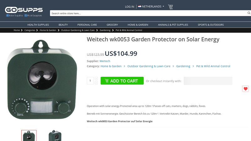 Weitech wk0053 Garden Protector on Solar Energy - GoSupps.com