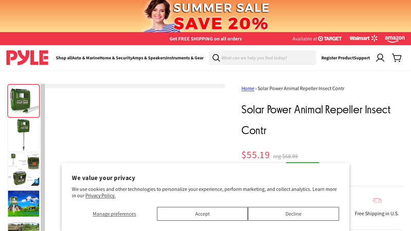 Solar Power Animal Repeller Insect Contr - Pyle USA