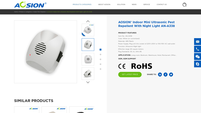 AOSION® Indoor Mini Ultrasonic Pest Repellent With Night Light AN ...