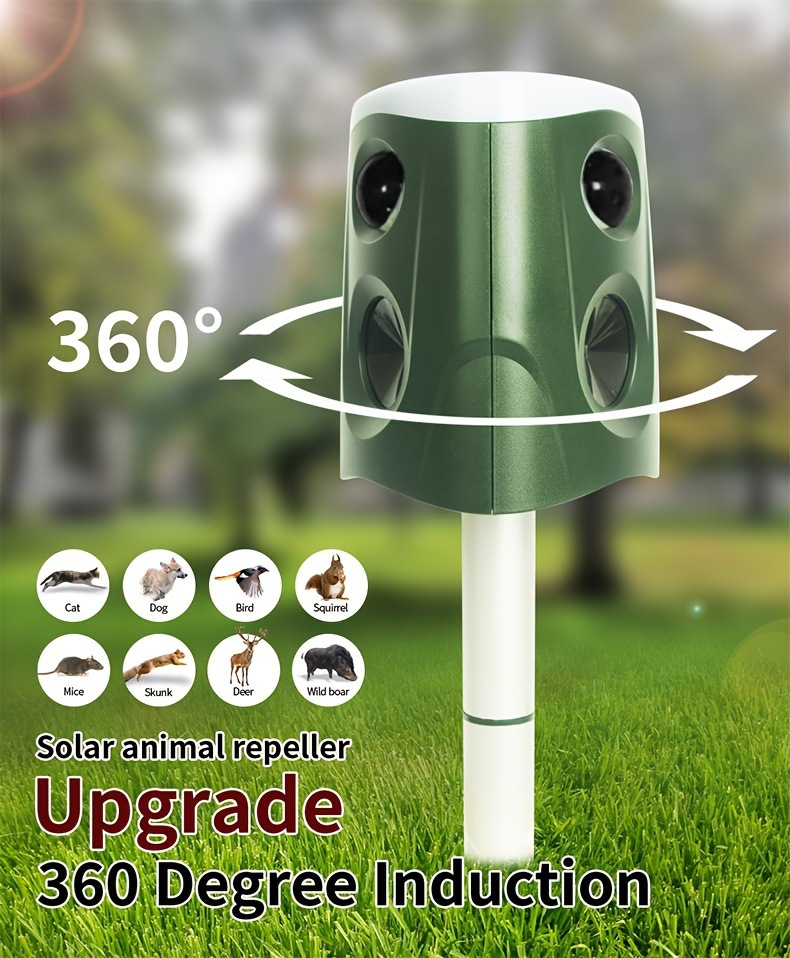 360° Solar-Powered Ultrasonic Animal Repeller