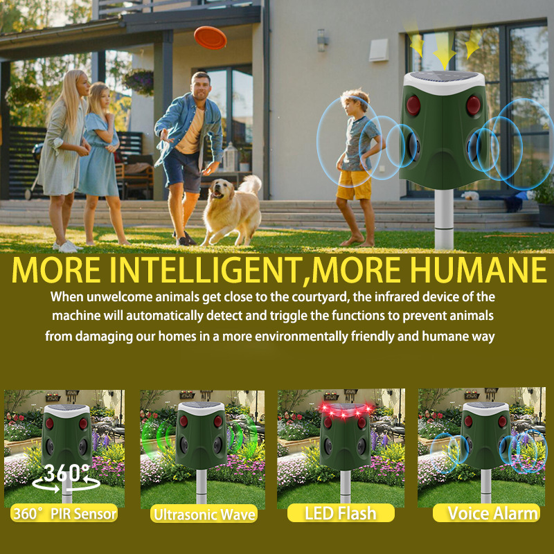 360° Solar-Powered Ultrasonic Animal Repeller