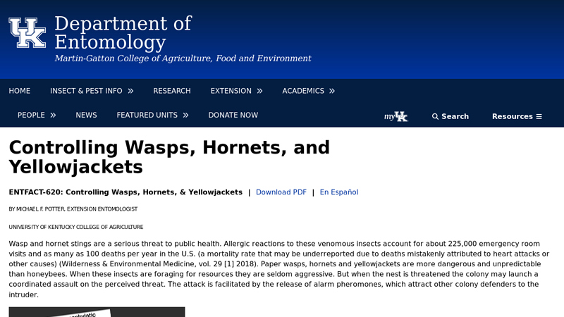Controlling Wasps, Hornets, and Yellowjackets - Entomology