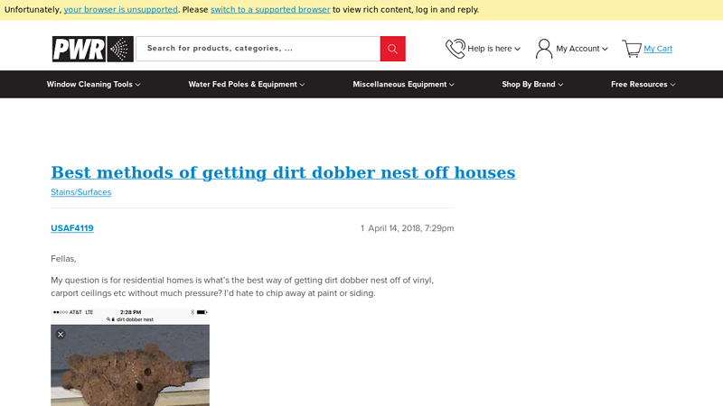Best methods of getting dirt dobber nest off houses - Stains/Surfaces