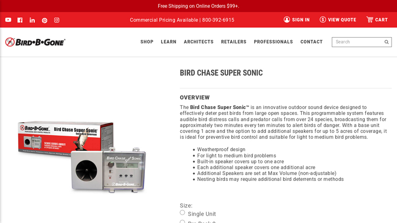 Bird Chase Super Sonic | Bird Deterrent | Scare Birds Away