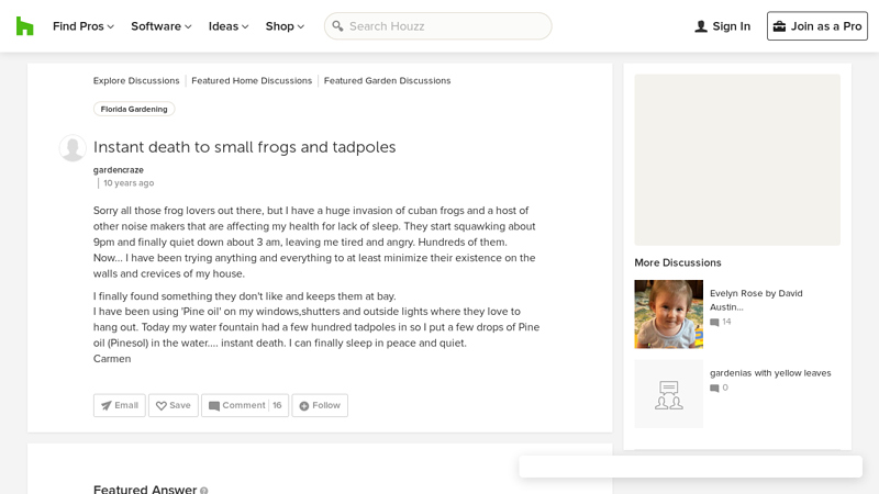 Instant death to small frogs and tadpoles - Houzz