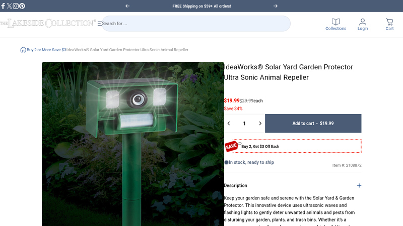 IdeaWorks® Solar Yard Garden Protector Ultra Sonic Animal Repeller