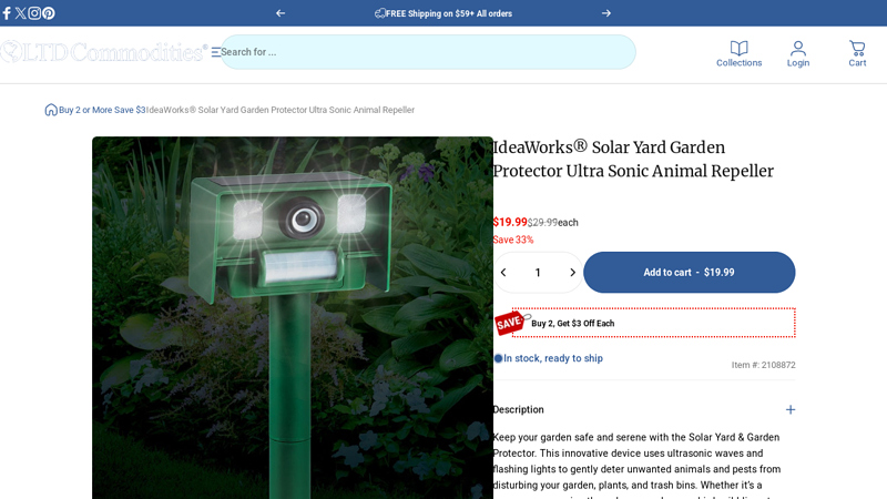 IdeaWorks® Solar Yard Garden Protector Ultra Sonic Animal Repeller
