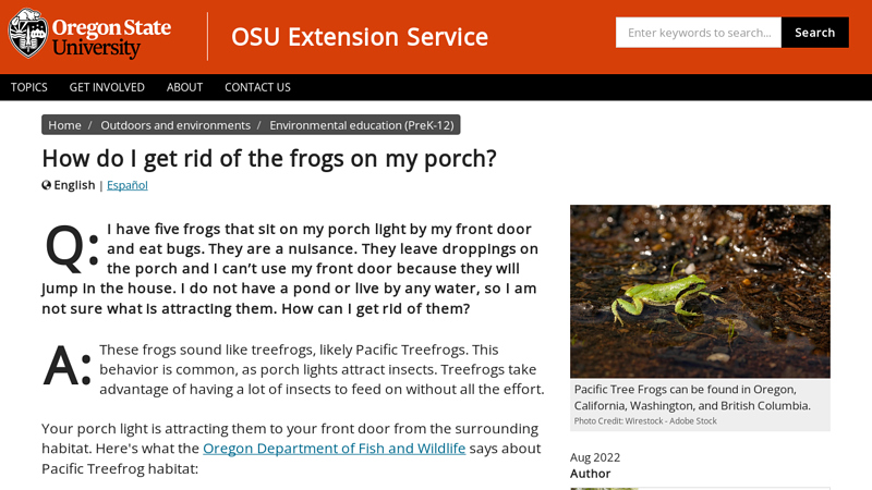 How do I get rid of the frogs on my porch? | OSU Extension Service