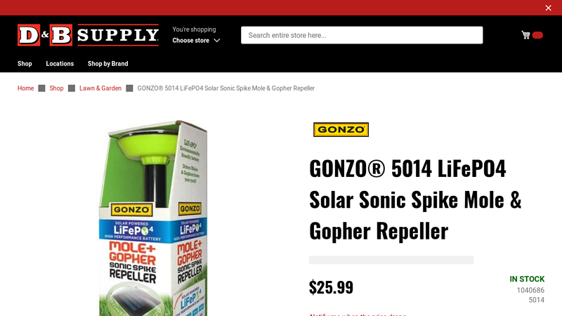 GONZO® 5014 LiFePO4 Solar Sonic Spike Mole & Gopher Repeller