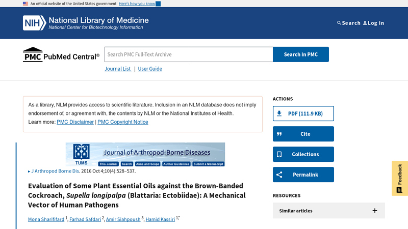 Evaluation of Some Plant Essential Oils against the Brown-Banded ...
