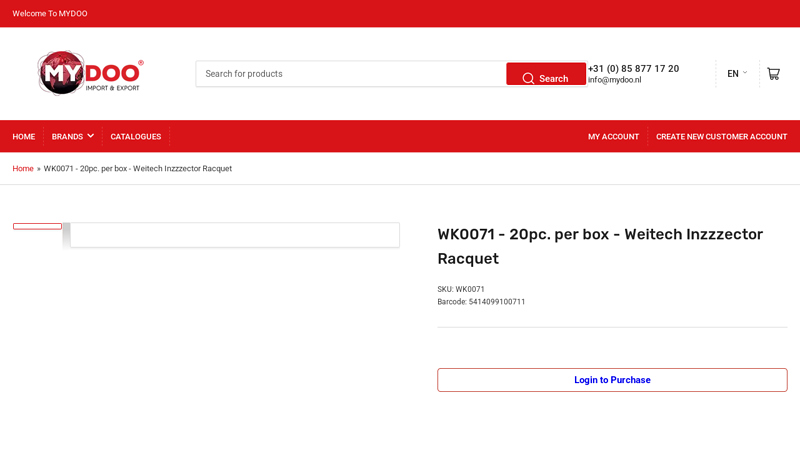 WK0071 - 20pc. per box - Weitech Inzzzector Racquet - MYDOO