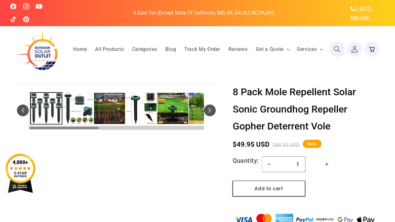 8 Pack Mole Repellent Solar Sonic Groundhog Repeller Gopher ...
