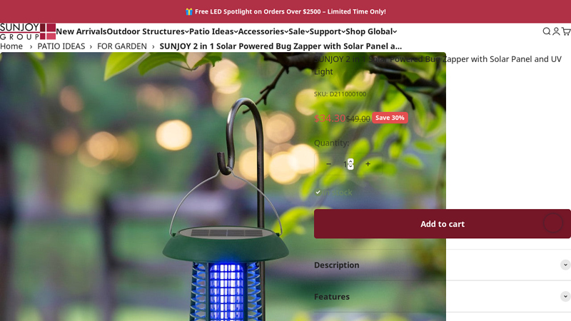 2-in-1 Solar Bug Zapper with UV Light for gnats - SUNJOY