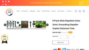 Outdoors Solar - 8 Pack Mole Repellent Solar Sonic Groundhog Repeller