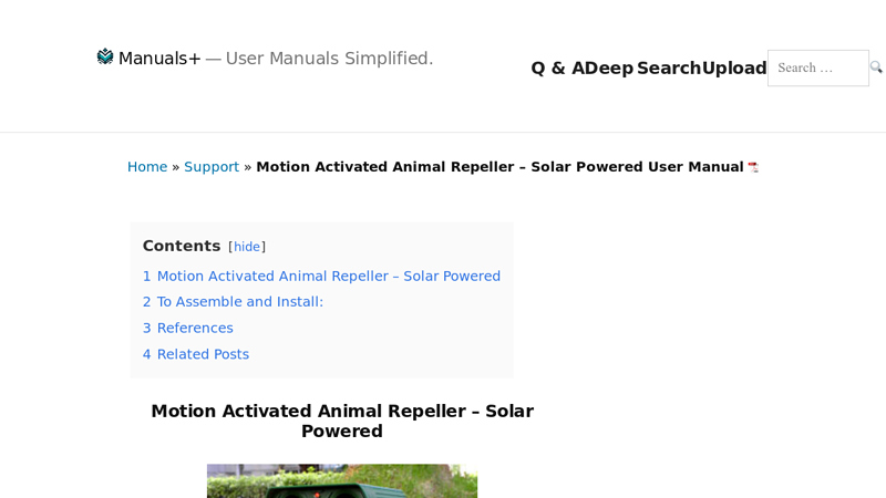 Motion Activated Animal Repeller - Solar Powered User Manual