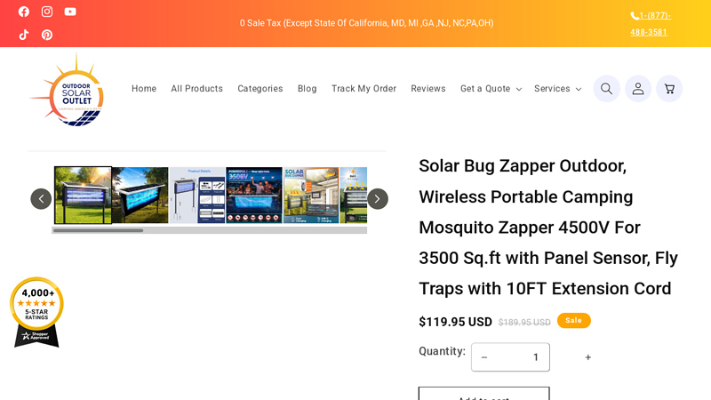 Solar Bug Zapper Outdoor, Wireless Portable Camping Mosquito ...