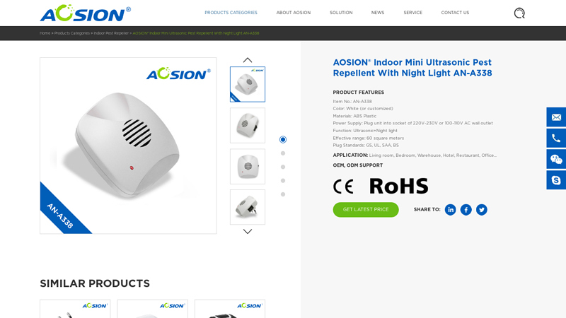 AOSION® Indoor Mini Ultrasonic Pest Repellent With Night Light AN ...