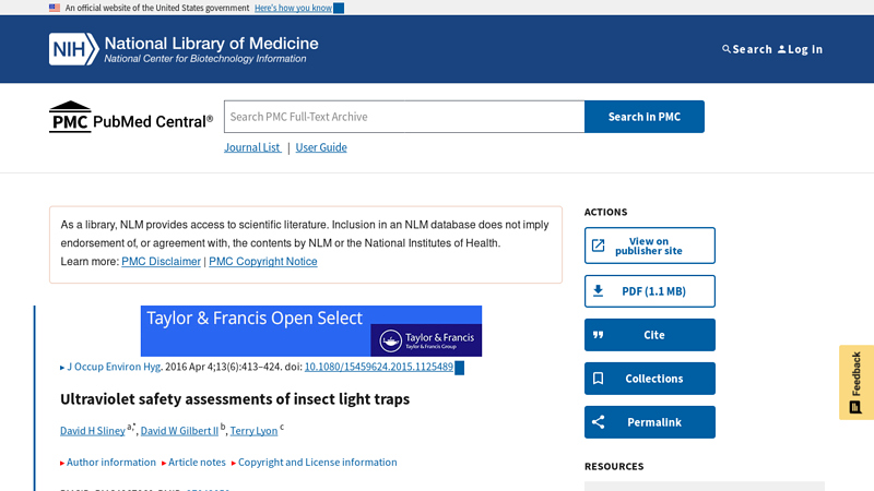 Ultraviolet safety assessments of insect light traps - PMC